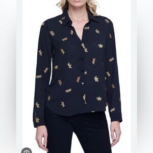 L’Agence Laurent Women's Blouse with Gold Crown Accents